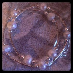 White pearl wire wrap bracelet